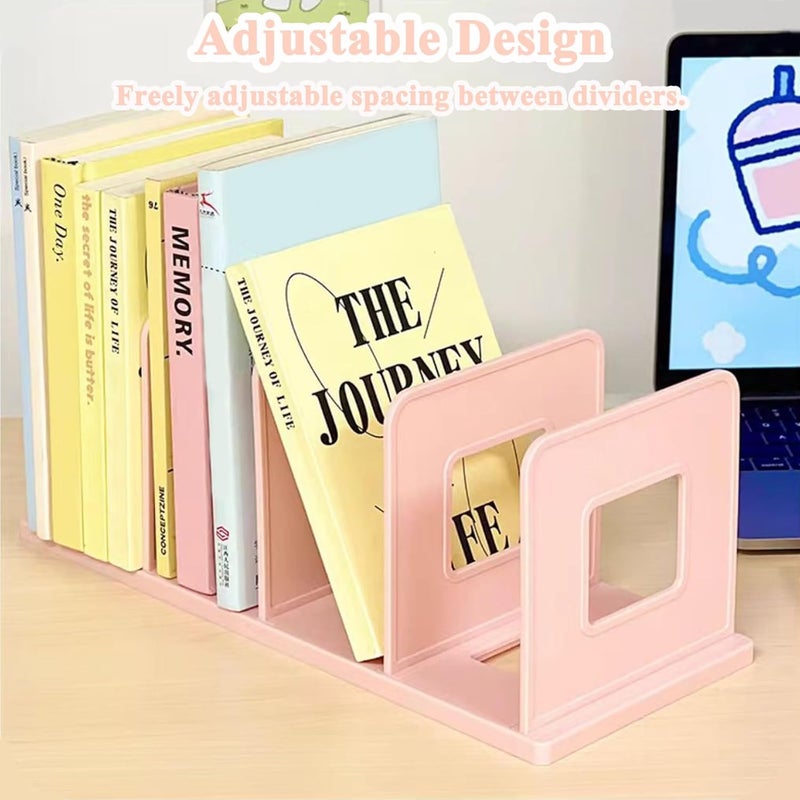SAYEEC Desk File Sorter Vertical Desktop File Folder Organizer 4 Section Plastic Book Holder Adjustable Shelf Dividers Closet Purse Handbag Mail Binder Organizer Magazine Rack Stand Bookshelf (Pink) - Image 4